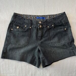 Dakota Blue Womens Dark Wash Denim Shorts Paisley Waistband Gray Size 8
